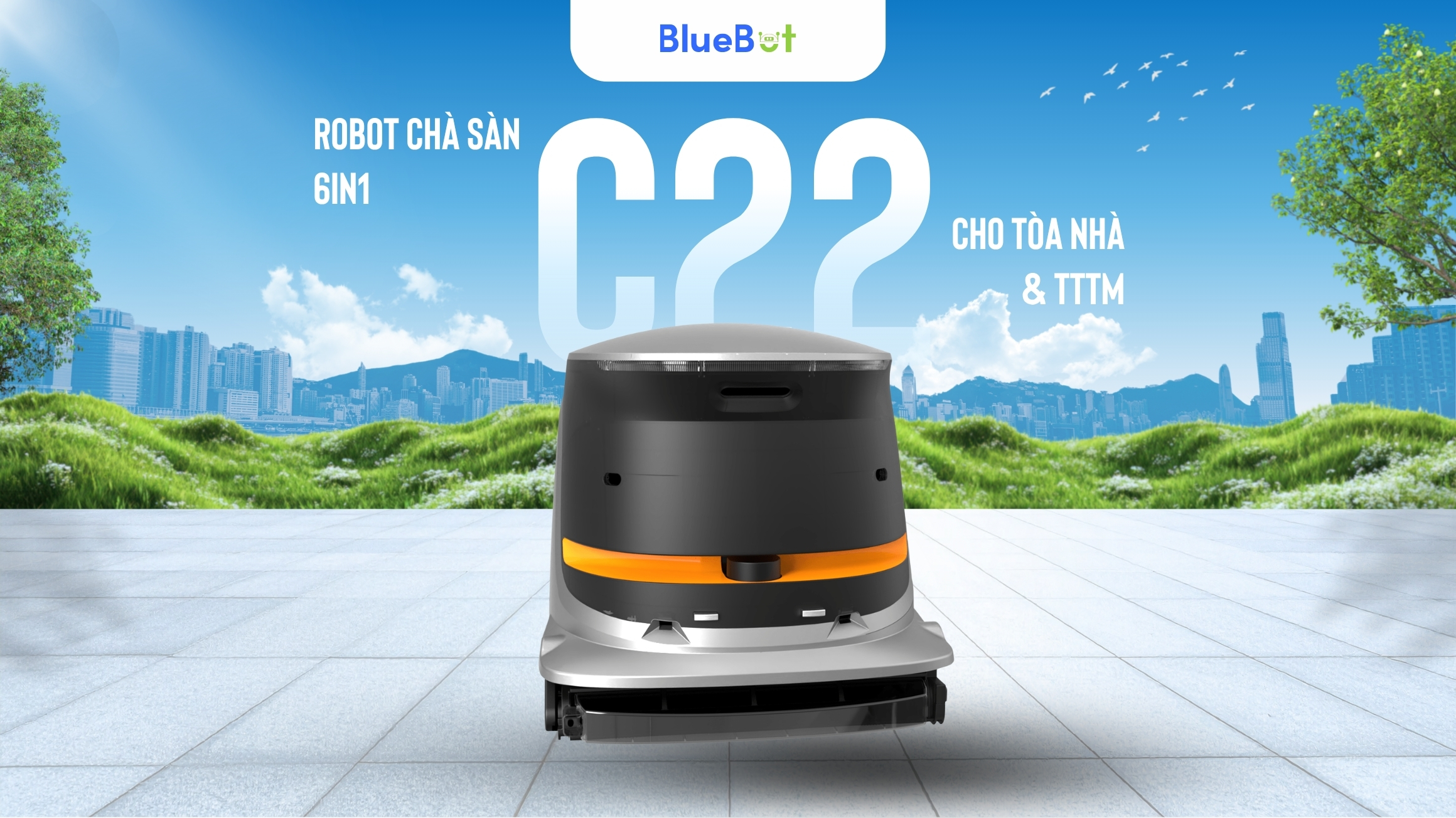 BlueBot C22 – Giải pháp robot chà sàn dành cho tòa nhà và trung tâm thương mại hiện đại